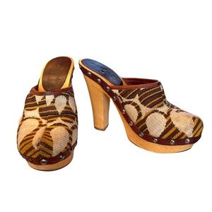 Miu Miu Y2K vintage clogs boho printed knit woven detail stud side platform